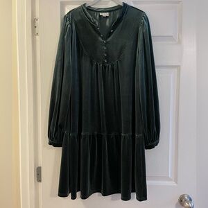 Wonderly Dark Green Velvet Long Sleeve Dress